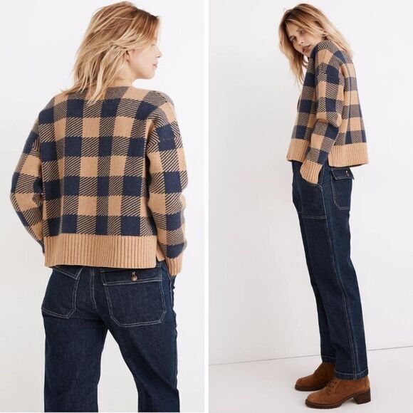 NWT Madewell Bayberry Cardigan Sweater in Buffalo Check, XL, Kim Kardashian - Picture 4 of 15